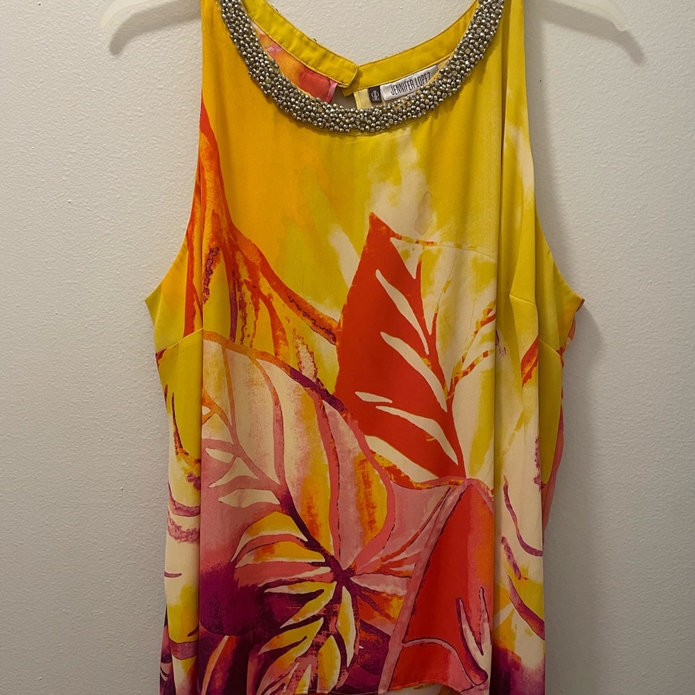 Jennifer Lopez Yellow and Red Floral Sleeveless Blouse